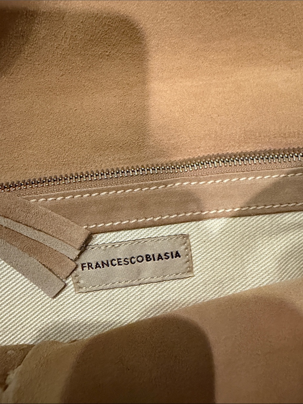 Francesco Biasia Suede Shoulder Bag Y2K Boho Minimalist Tan Hobo Purse - Picture 2 of 6